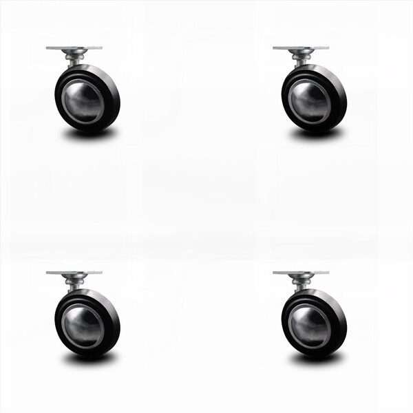 2.25 Inch Bright Chrome Soft Tread Ball Caster - Top Plate - SCC, 4PK